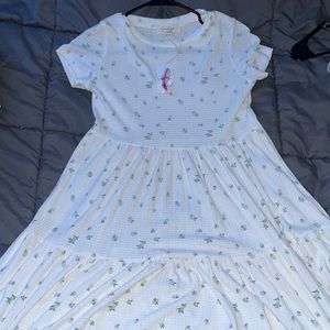 Marshalls white dress, blue and yellow flowers